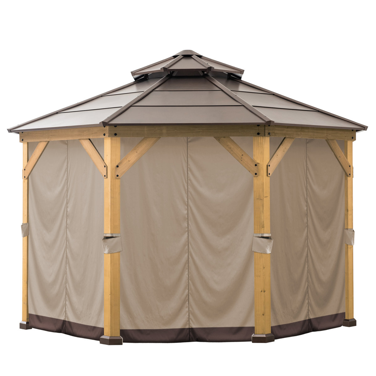 Sunjoy Brown polyester Curtain Gazebo Curtain 8-Panel Screen Walls for Outdoor Patio for 13 ft ...